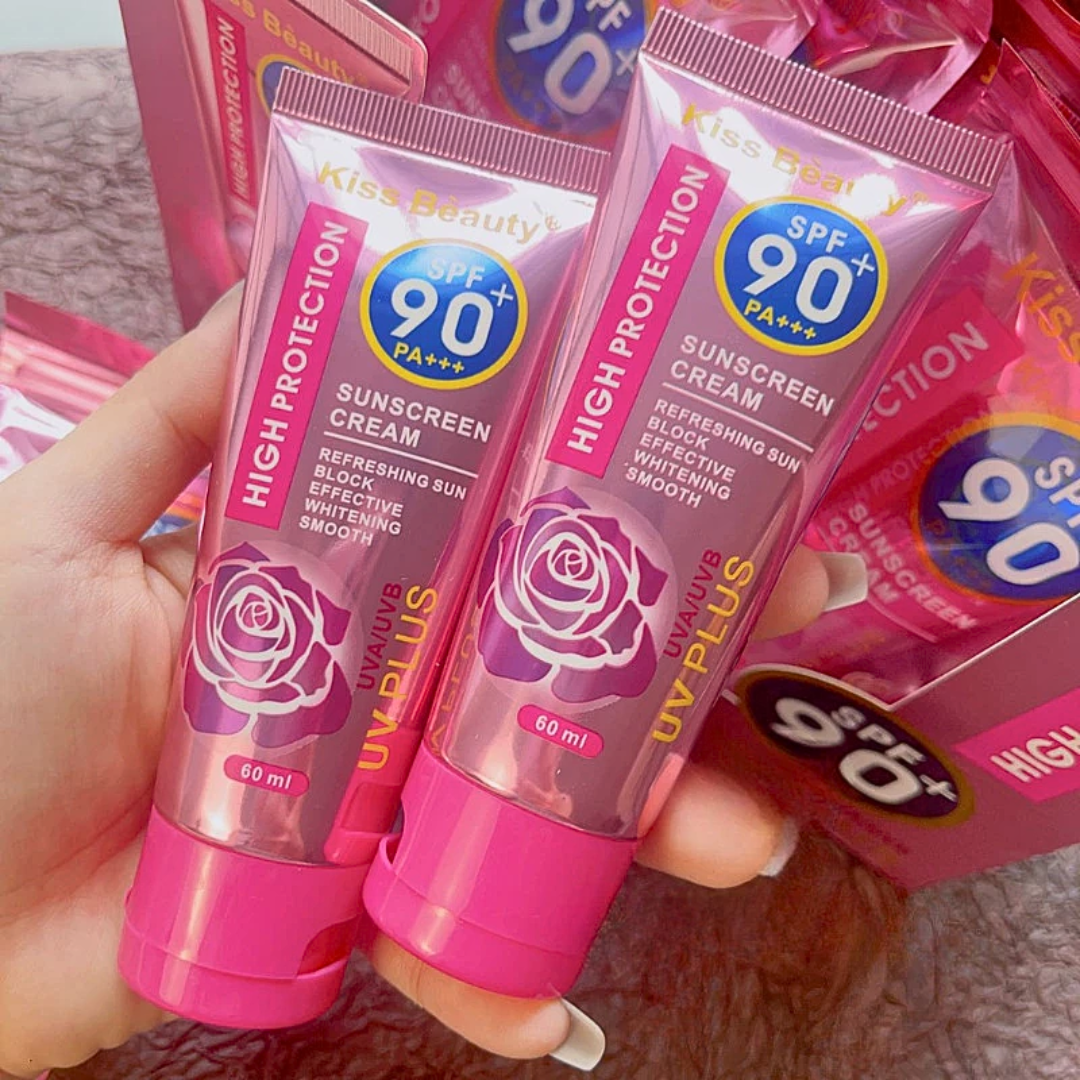 Kiss Beauty, Facial Sunscreen Cream SPF 90+ Pink Rose 60ml