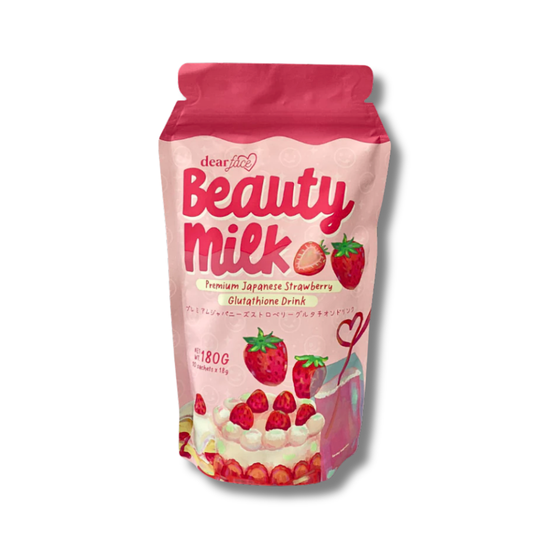 Dear Face, Beauty Milk Premium Japanese Collagen Strawberry + Glutathione 10 Sachets 180g