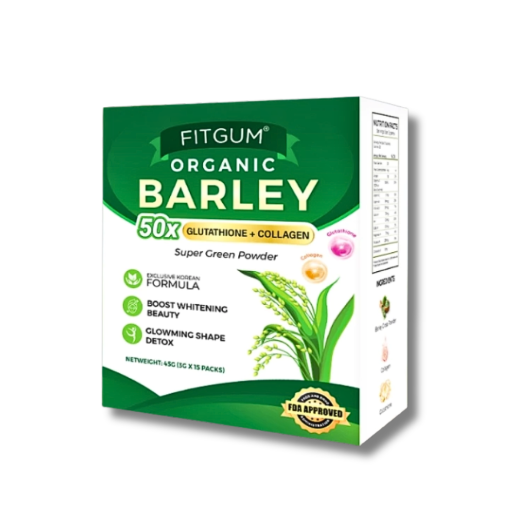 Fitgum Organic Barley – 50x Glutathione & Collagen for Skin Whitening & Detox – 45g x 15 Packs – Buy in UAE